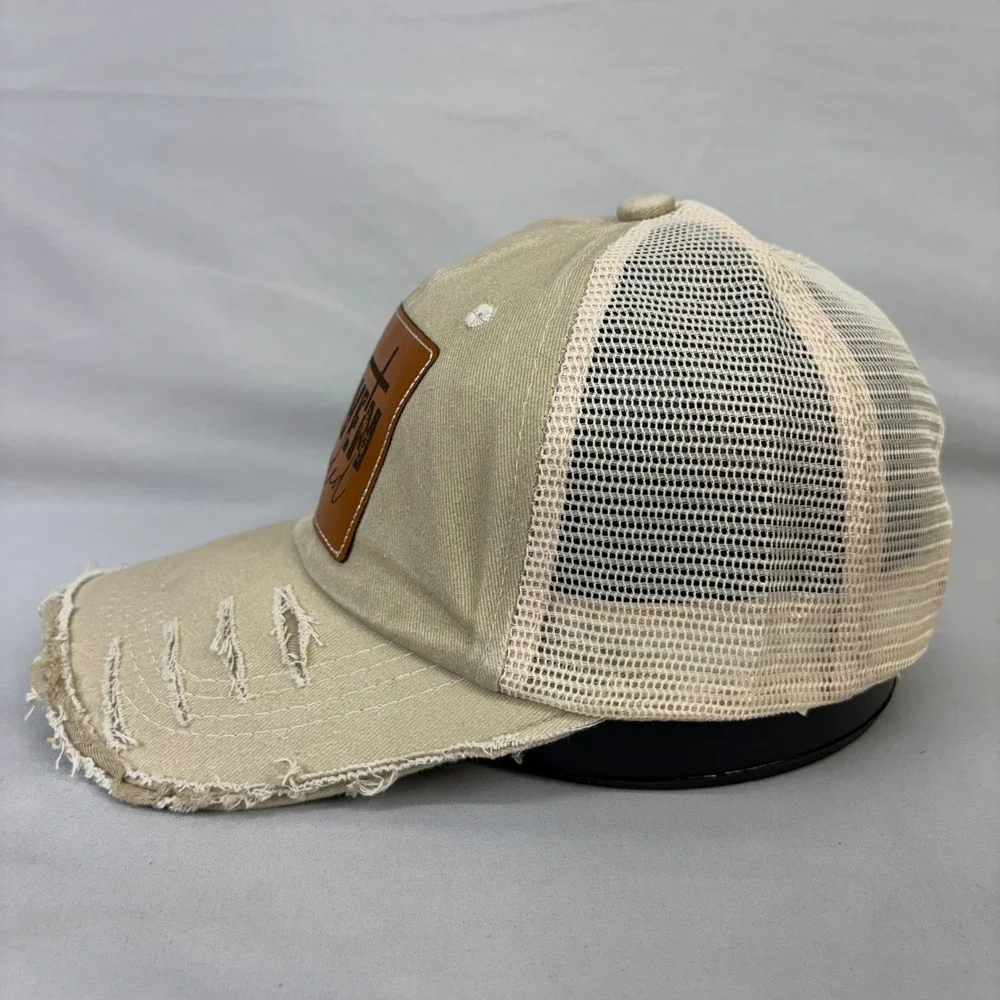 Make Heaven Crowded Christian Cross Distressed Trucker Hat Snapback Patch Cap